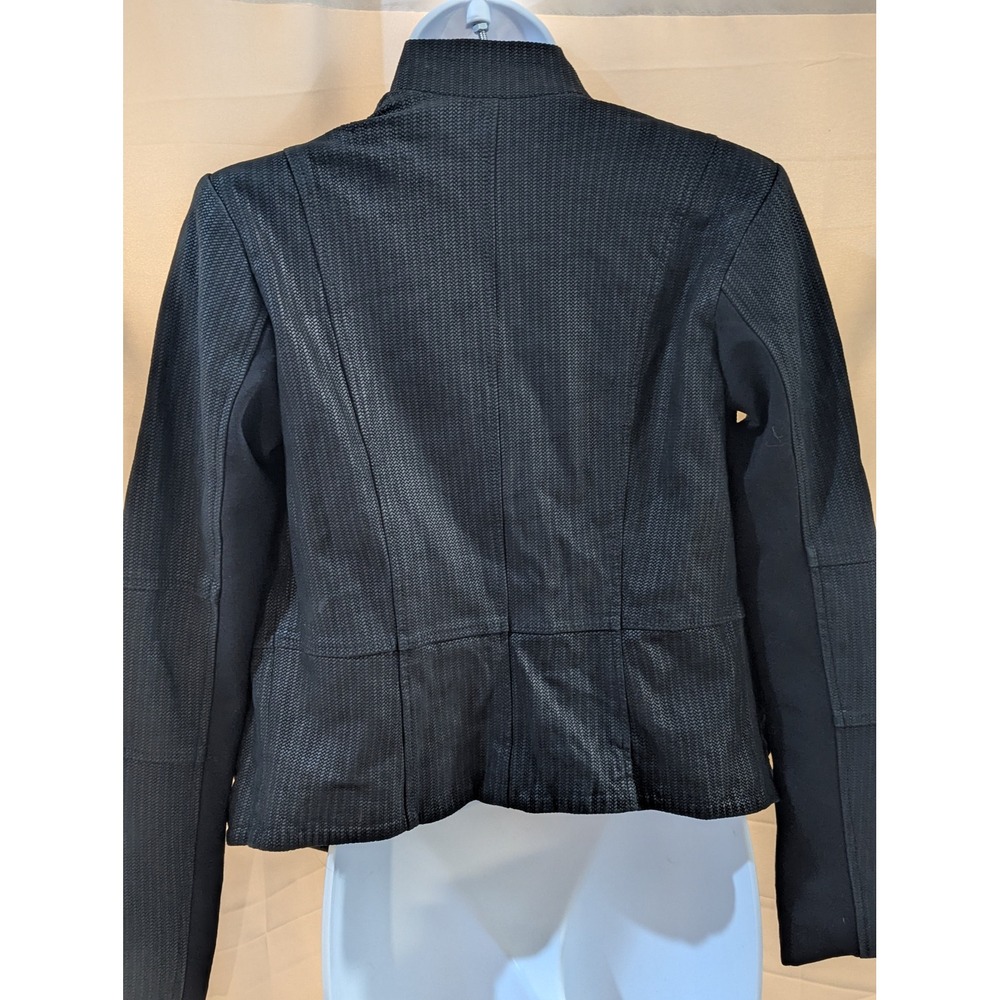 G.I.L.I.‎ Got It Love It Black Textured Leather Draped Open Front Jacket Size 2 - Picture 5 of 8